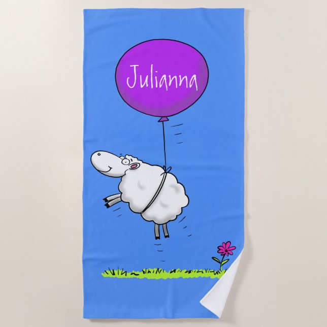 Cute sheep balloon cartoon humour illustration beach towel (Front)