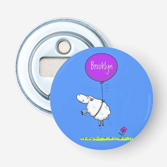 Cute sheep balloon cartoon humour illustration bottle opener (Front)