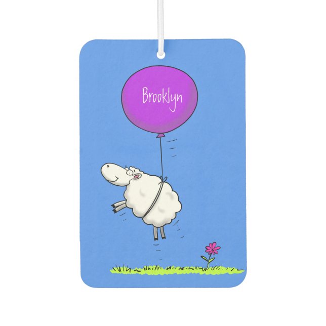 Cute sheep balloon cartoon humour illustration  car air freshener (Front)