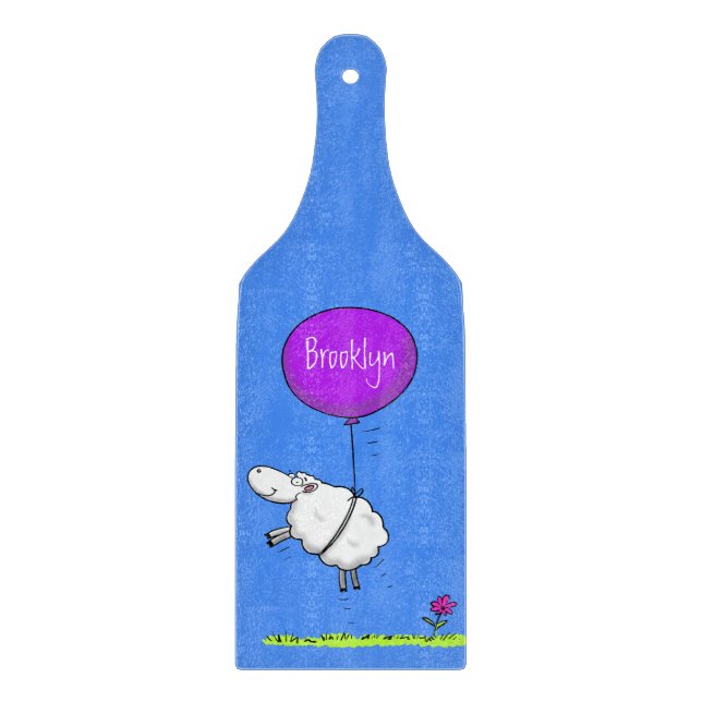 Cute sheep balloon cartoon humour illustration cutting board (Front)
