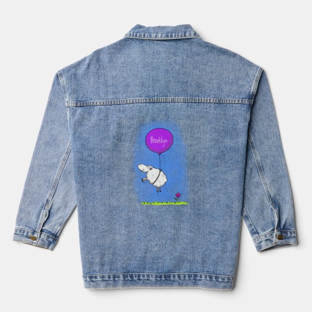 Cute sheep balloon cartoon humour illustration denim jacket (Back)