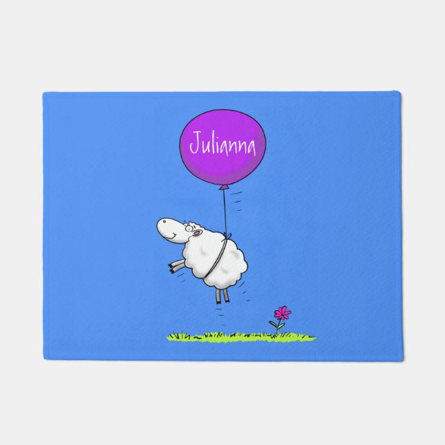 Cute sheep balloon cartoon humour illustration doormat (Front)