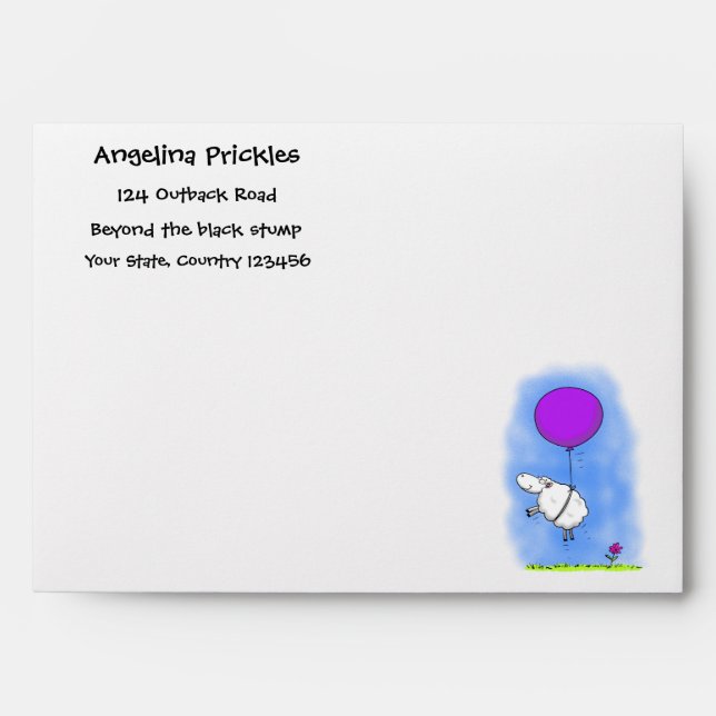 Cute sheep balloon cartoon humour illustration envelope (Front)