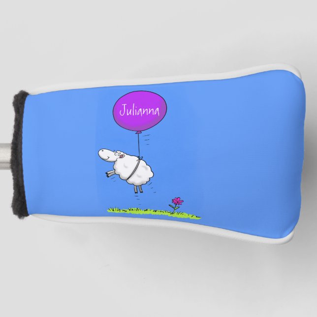 Cute sheep balloon cartoon humour illustration golf head cover (Front)