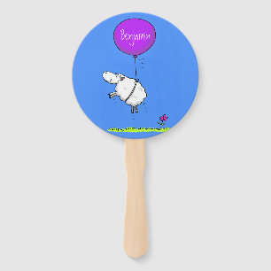 Cute sheep balloon cartoon humour illustration hand fan