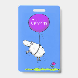 Cute sheep balloon cartoon humour illustration ID badge