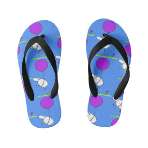 Cute sheep balloon cartoon humour illustration kid's flip flops