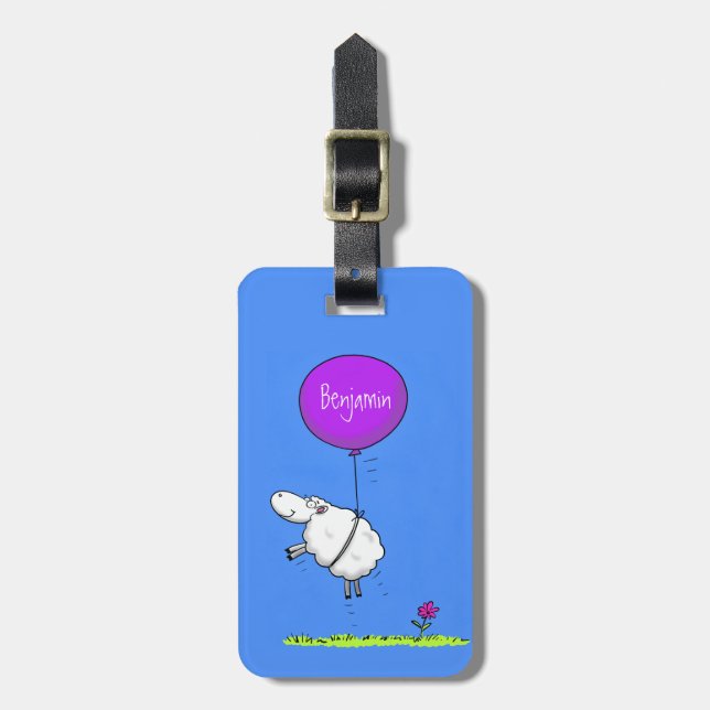 Cute sheep balloon cartoon humour illustration luggage tag (Front Vertical)