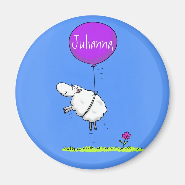 Cute sheep balloon cartoon humour illustration magnet (Front)