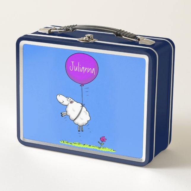 Cute sheep balloon cartoon humour illustration metal lunch box (Front)