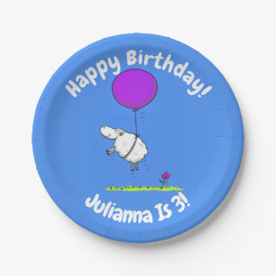 Cute sheep balloon cartoon humour illustration paper plate