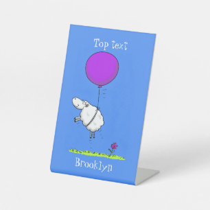 Cute sheep balloon cartoon humour illustration pedestal sign