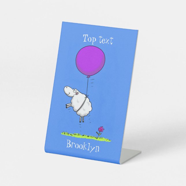 Cute sheep balloon cartoon humour illustration pedestal sign (Front)