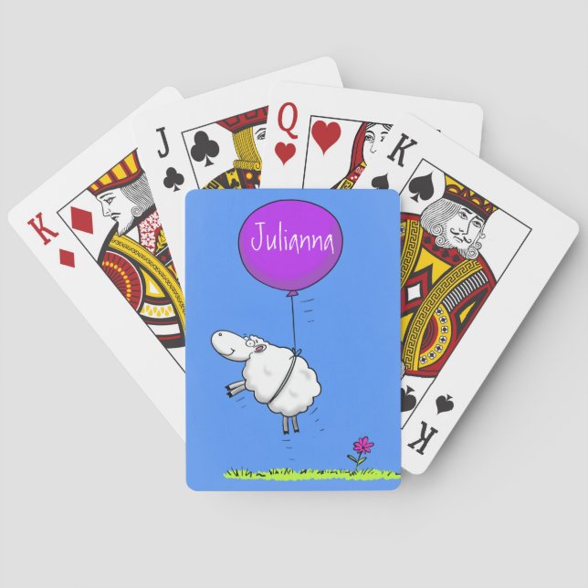 Cute sheep balloon cartoon humour illustration playing cards (Back)