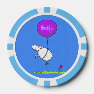 Cute sheep balloon cartoon humour illustration poker chips