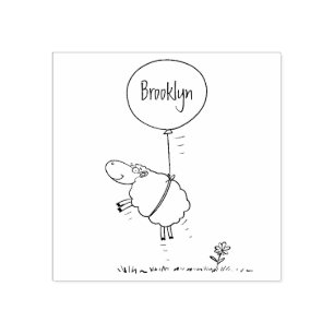 Cute sheep balloon cartoon humour illustration  rubber stamp