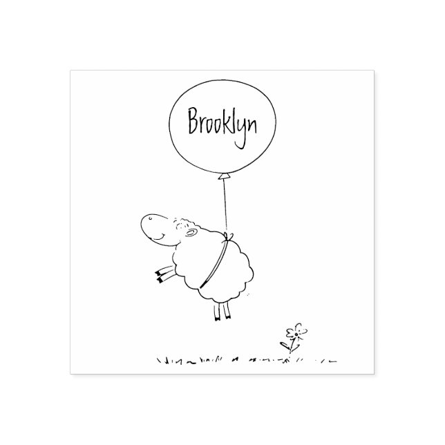 Cute sheep balloon cartoon humour illustration  rubber stamp (Imprint)