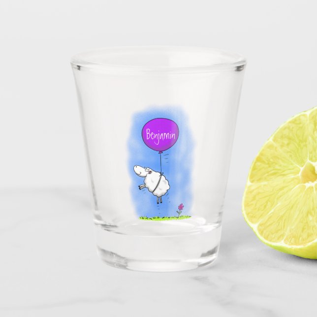 Cute sheep balloon cartoon humour illustration  shot glass (Front)