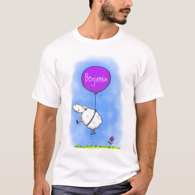Cute sheep balloon cartoon humour illustration T-Shirt (Front)