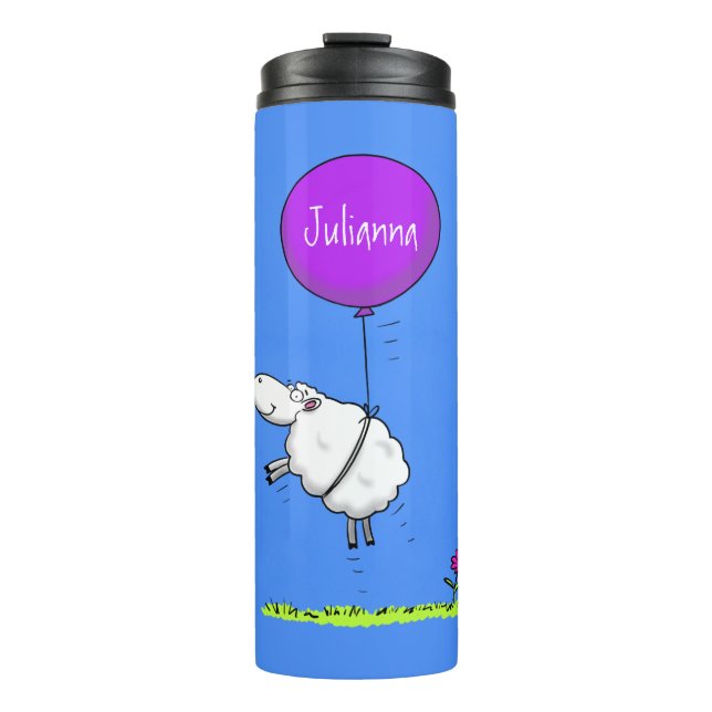 Cute sheep balloon cartoon humour illustration thermal tumbler (Front)