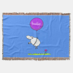 Cute sheep balloon cartoon humour illustration throw blanket