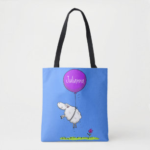 Cute sheep balloon cartoon humour illustration tote bag