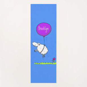 Cute sheep balloon cartoon humour illustration yoga mat