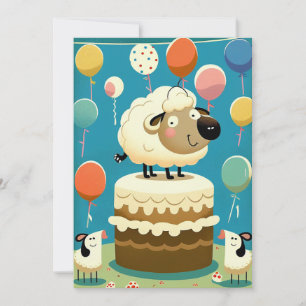 Cute Sheep Birthday Party Flat Greeting Card