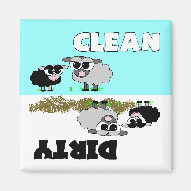 Cute Sheep Clean / Dirty Dishwasher Magnet (Front)