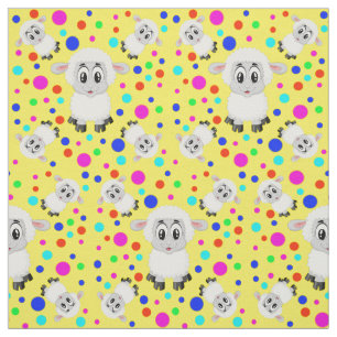 Cute sheep colourful polka dot baby kids nursery fabric