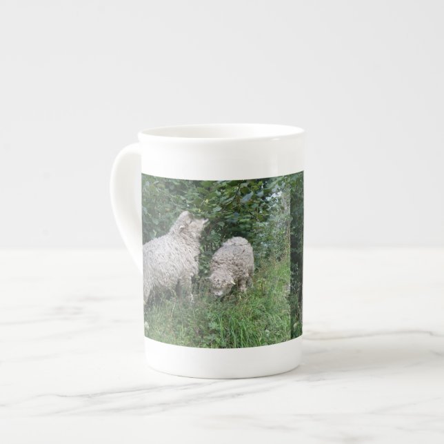 Cute Sheep Eating Leaves Bone China Mug (Front Left)