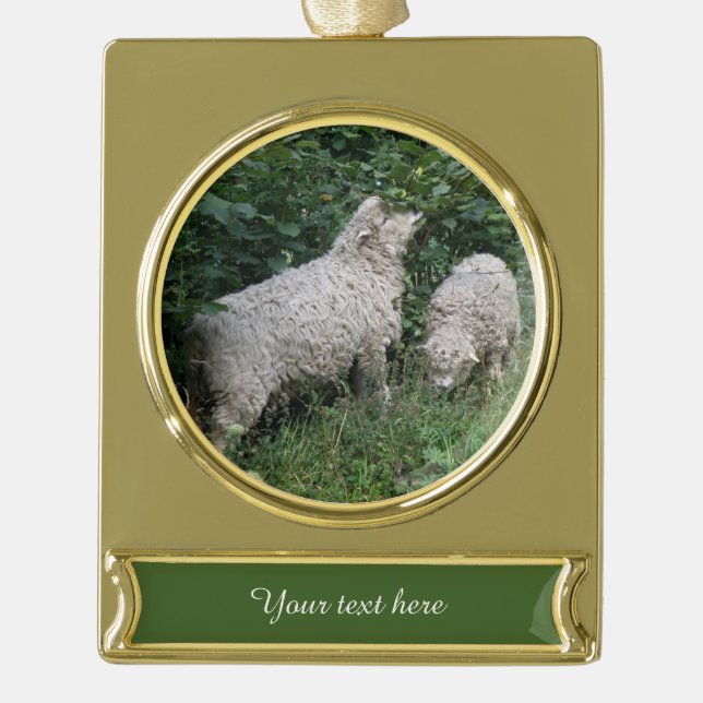 Cute Sheep Eating Leaves Custom Ornament (Front)