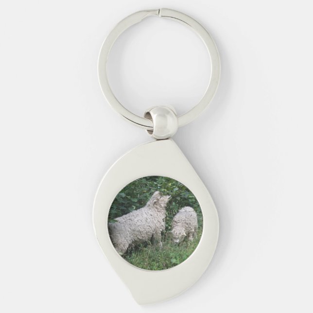 Cute Sheep Eating Leaves Keychain (Front)