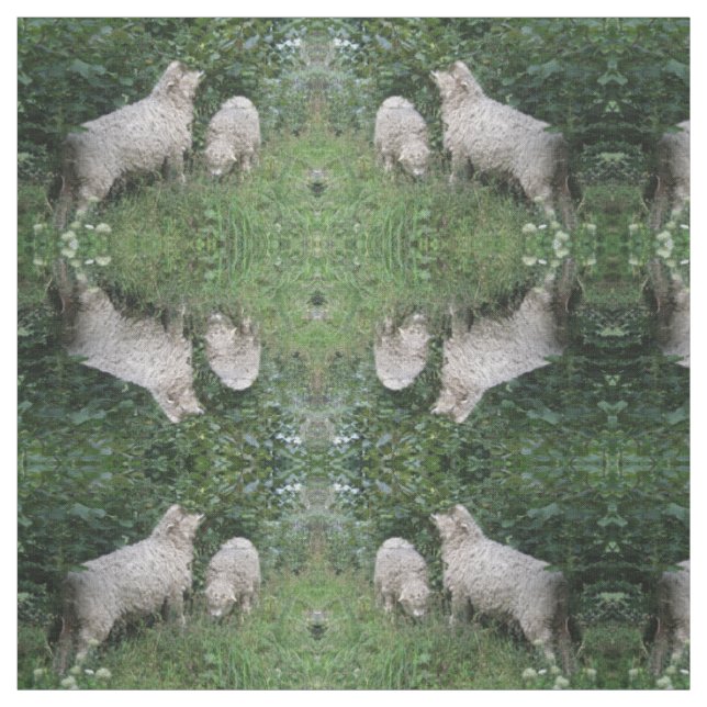 Cute Sheep Eating Leaves Patterned Animal Fabric (Swatch)