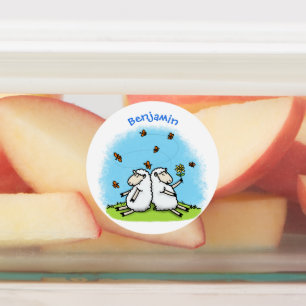 Cute sheep friends and butterflies cartoon
