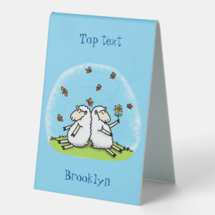 Cute sheep friends and butterflies cartoon
