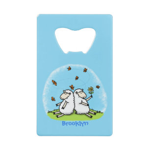 Cute sheep friends and butterflies cartoon