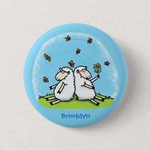 Cute sheep friends and butterflies cartoon  6 cm round badge