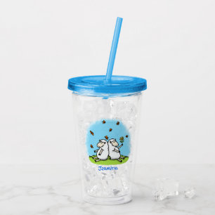 Cute sheep friends and butterflies cartoon acrylic tumbler
