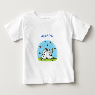 Cute sheep friends and butterflies cartoon baby T-Shirt
