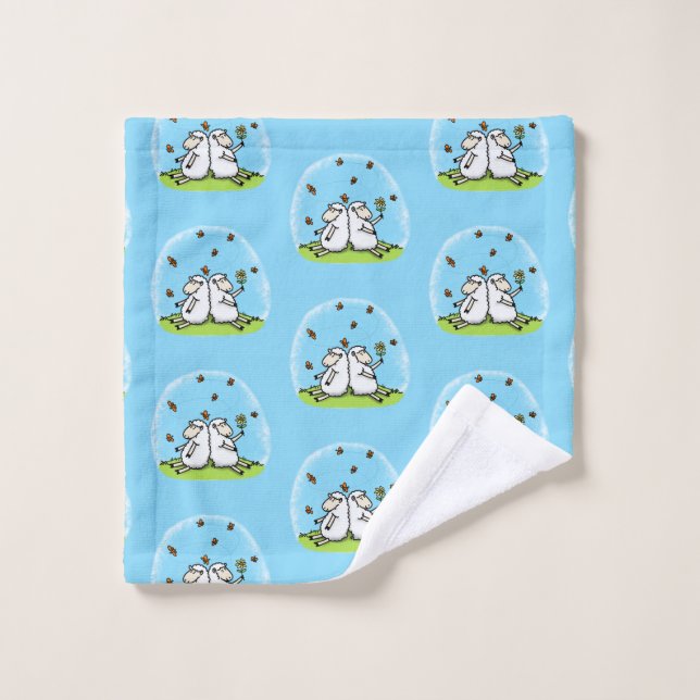 Cute sheep friends and butterflies cartoon bath towel set (Wash Cloth)