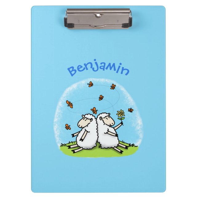 Cute sheep friends and butterflies cartoon clipboard (Front)