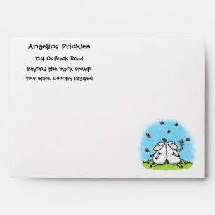 Cute sheep friends and butterflies cartoon envelope