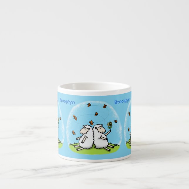 Cute sheep friends and butterflies cartoon espresso cup (Front)