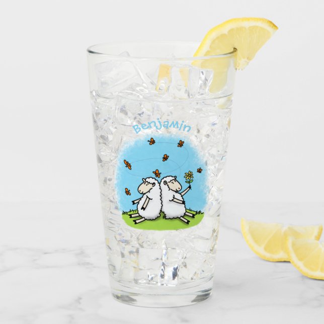 Cute sheep friends and butterflies cartoon glass (Back Ice)