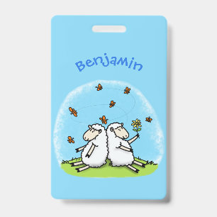 Cute sheep friends and butterflies cartoon ID badge