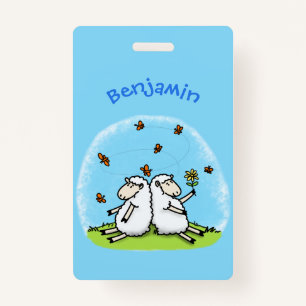 Cute sheep friends and butterflies cartoon ID badge