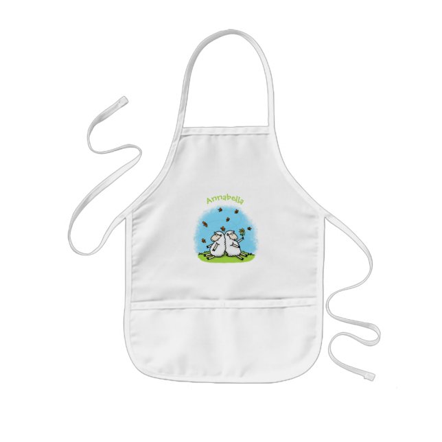Cute sheep friends and butterflies cartoon kids apron (Front)