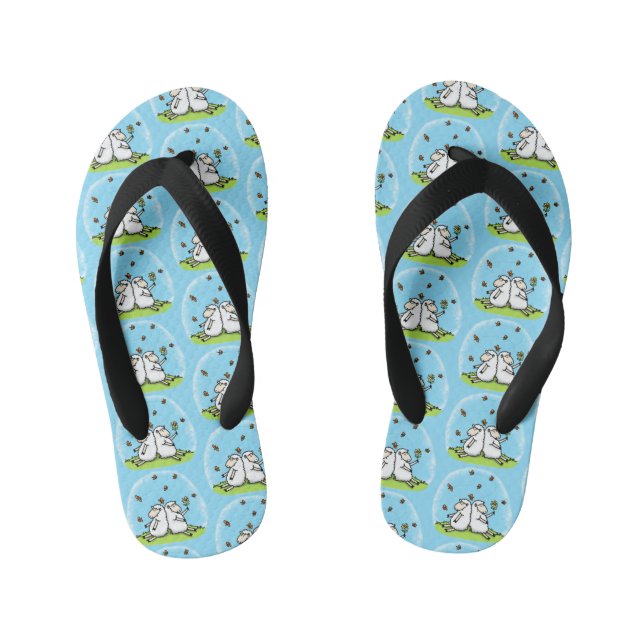 Cute sheep friends and butterflies cartoon kid's flip flops (Footbed)