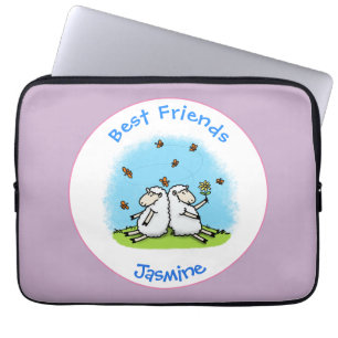 Cute sheep friends and butterflies cartoon laptop sleeve